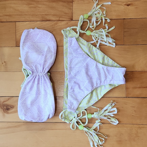 Victoria's Secret Swim Reversible Lace Up Tassle Bikini Top & Bottom Set - Small - Picture 10 of 11